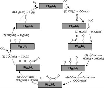 A Theoretical Study on the Structural, Electronic, and Magnetic Properties of Bimetallic Pt13−nNin (N = 0, 3, 6, 9, 13) Nanoclusters to Unveil the Catalytic Mechanisms for the Water-Gas Shift Reaction